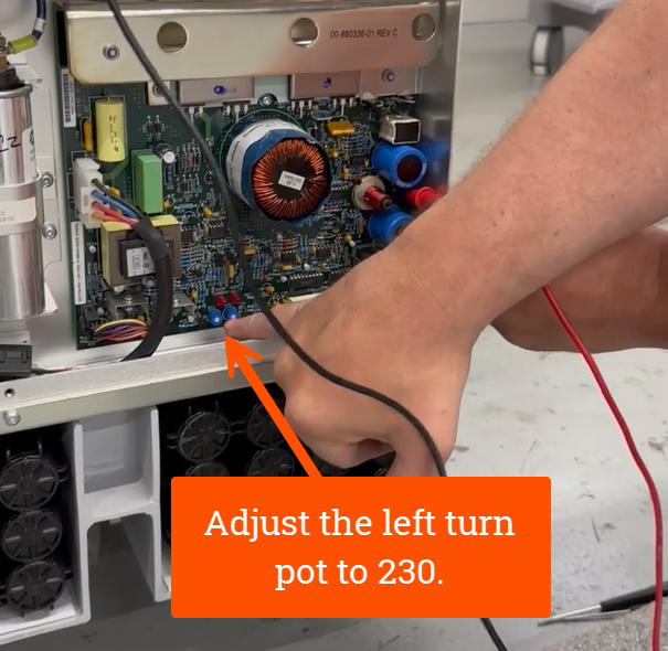 Adjust left turn pot to 230