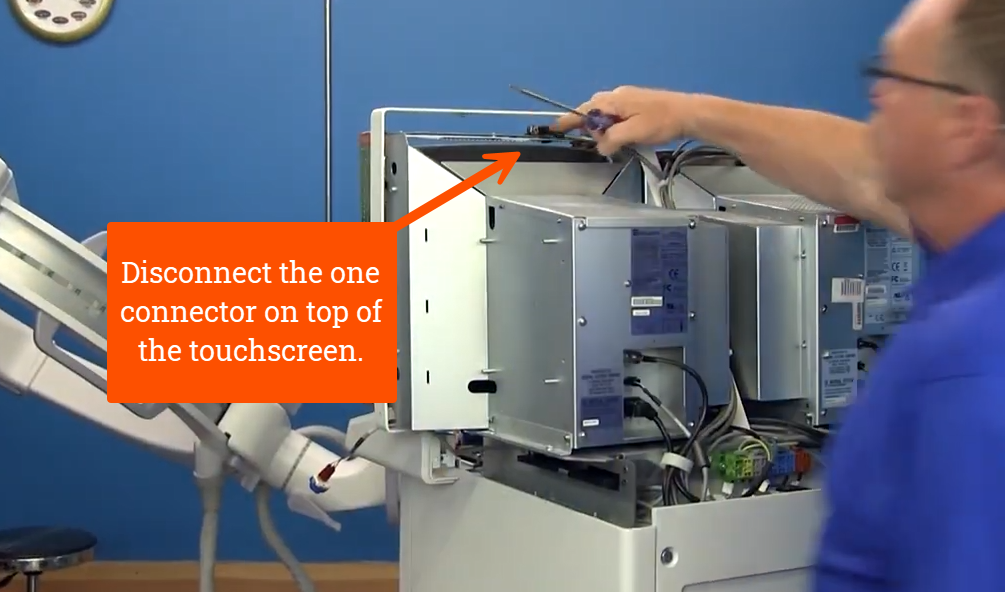 disconnect the one connector on top of the touchscreen